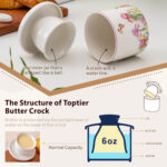 French Butter Crock Porcelain Keeper – Airtight Water-Seal 6.7 oz Countertop Soft Butter Dish, Clover Décor & Housewarming Gift - Sweet spring - Image 5