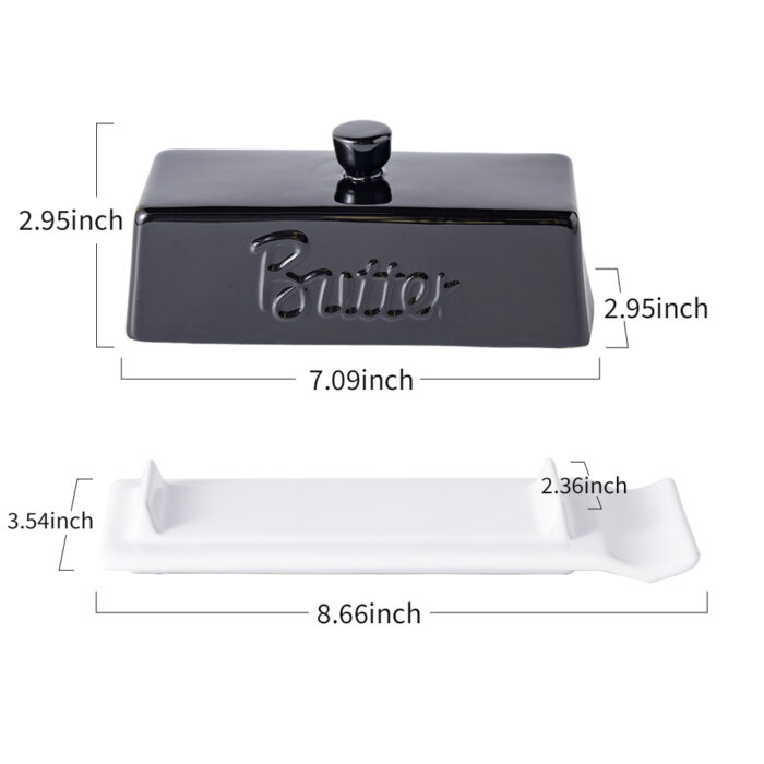 Butter Dish with Lid and Knife: Ceramic Butter Dish with Lid for Countertop, 8 Inch Butter Holder with Knob Handle, Durable Butter Keeper - Black - Image 10