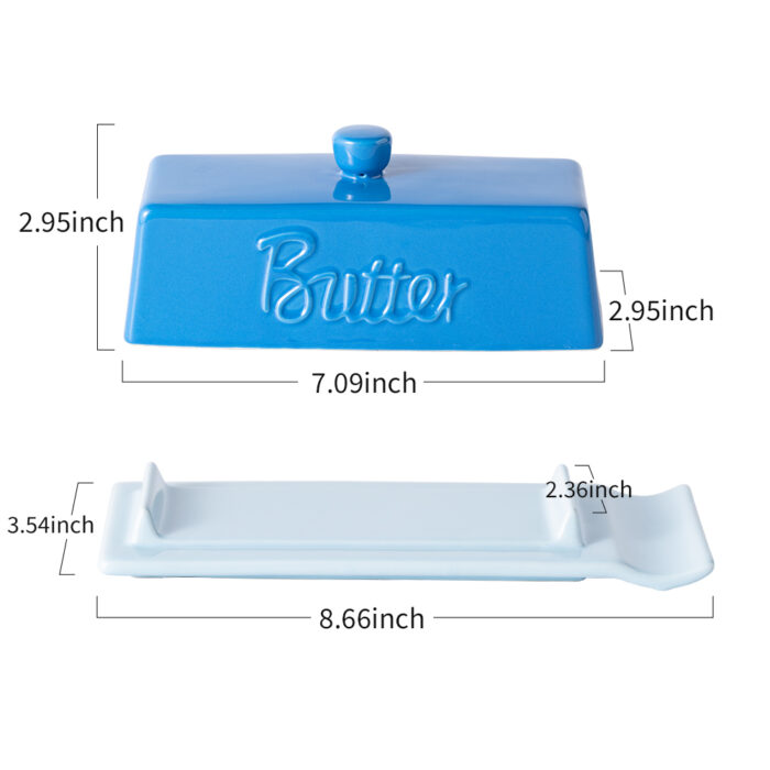 Butter Dish with Lid and Knife: Ceramic Butter Dish with Lid for Countertop, 8 Inch Butter Holder with Knob Handle, Durable Butter Keeper - Blue - Image 10