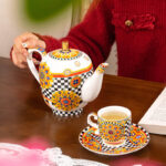 Coffee Set of 13 pcs – 600 ml Teapot + 6 Espresso Cups & Saucers, Gold-Trimmed, Gift Boxed - Image 6
