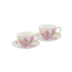 SWEET SPRING Fine-Porcelain Coffee-Cup Set of 2 + Saucers – 24K Gold Rim, Gift-Ready Box & Bag