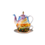 Oil Painting “Tulip Garden” Gold-Rim Bone-China Tea-for-One Set, Luxury Gift Set