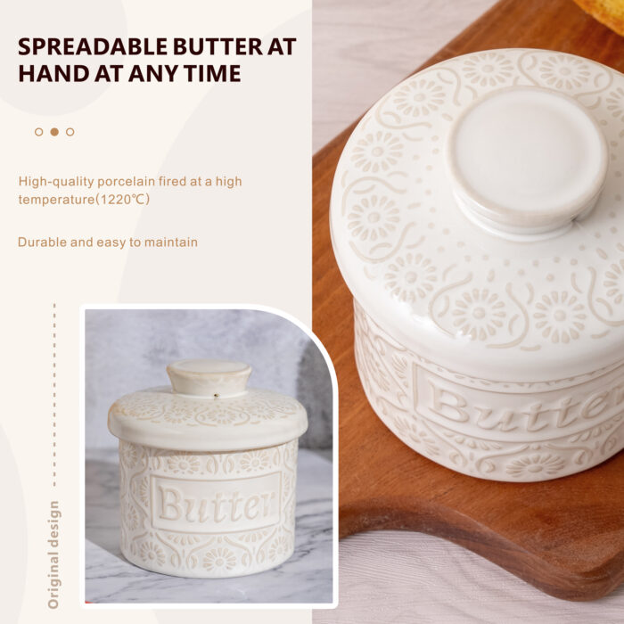 Butter Crock, Ceramic Butter Dish with Lid, 6.7 oz French Butter Keeper, Reactive Glaze – Ivory - Image 6