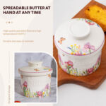 French Butter Crock Porcelain Keeper – Airtight Water-Seal 6.7 oz Countertop Soft Butter Dish, Clover Décor & Housewarming Gift - Sweet spring - Image 6