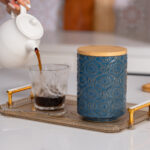 Ceramic Canister with Airtight Lid – 30 Fl Oz Cookie & Coffee Canister, Sugar/Tea/Matcha/Candy Storage Jar - Dark blue - Image 2