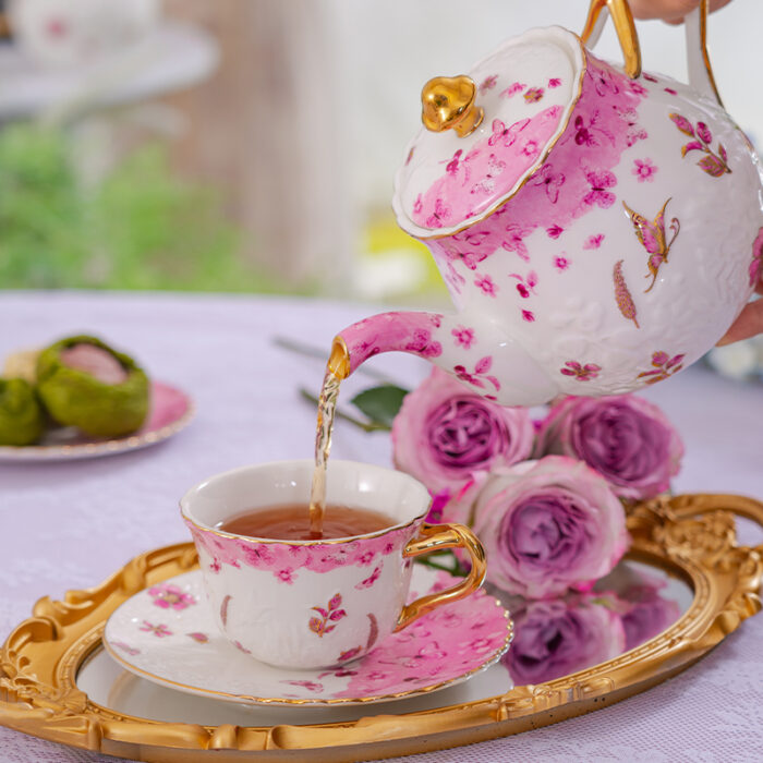 2-Cup & 2-Saucer Gift Set – 24 K Gold Rim and Handle- Dancing Butterfly - Image 7