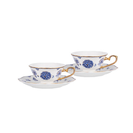 Fine Bone-China Tea Cup & Saucer Set – 160 ml, 24K Gold Handle, -Blue Luxe