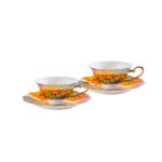 Fine Bone-China Tea Cup & Saucer Set – 160 ml, 24K Gold Handle,Tulip Garden - 2 cups & 2 saucers (FOR SAMPLES ONLY)