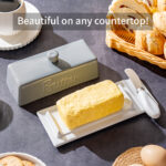 Butter Dish with Lid and Knife: Ceramic Butter Dish with Lid for Countertop, 8 Inch Butter Holder with Knob Handle, Durable Butter Keeper - Grey - Image 7