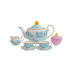 Fine Porcelain Tea Set – Blue Teapot+creamer+canister+2 cups+2saucers-the Charm of Orchids