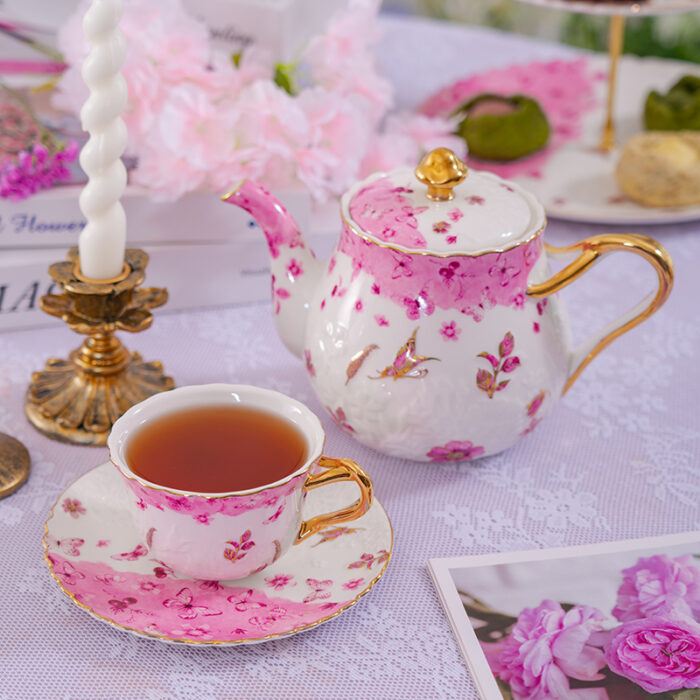 2-Cup & 2-Saucer Gift Set – 24 K Gold Rim and Handle- Dancing Butterfly - Image 8