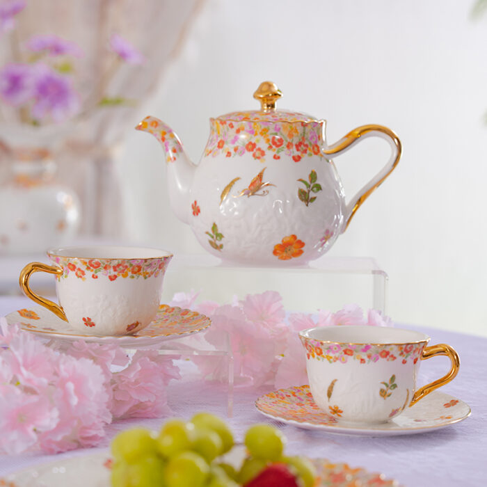 2-Cup & 2-Saucer Gift Set – 24 K Gold Rim and Handle-Blooming Season - Image 8
