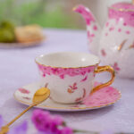 2-Cup & 2-Saucer Gift Set – 24 K Gold Rim and Handle- Dancing Butterfly - Image 9