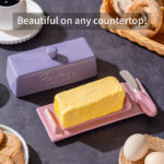Butter Dish with Lid and Knife: Ceramic Butter Dish with Lid for Countertop, 8 Inch Butter Holder with Knob Handle, Durable Butter Keeper - Purple - Image 8