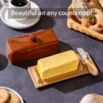 Butter Dish with Lid and Knife: Ceramic Butter Dish with Lid for Countertop, 8 Inch Butter Holder with Knob Handle, Durable Butter Keeper - Brown - Image 8