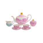 Fine Porcelain Tea Set – Pink Teapot+creamer+canister+2cups+2 saucers-the Charm of Orchids