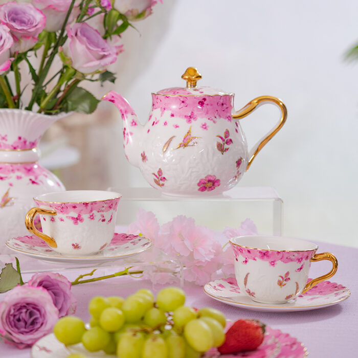 2-Cup & 2-Saucer Gift Set – 24 K Gold Rim and Handle- Dancing Butterfly - Image 10