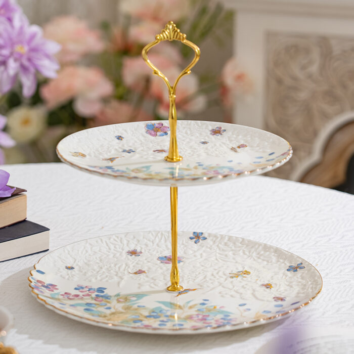Luxury 2-Tier Cake Stand Gift Set – 24K Gold Rim, 3 Themes, Gift Bag - Colorful world - Image 5