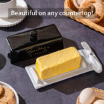 Butter Dish with Lid and Knife: Ceramic Butter Dish with Lid for Countertop, 8 Inch Butter Holder with Knob Handle, Durable Butter Keeper - Black - Image 8