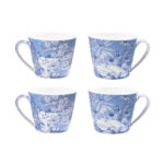Coffee Mugs Set of 4 – 15.2 oz (450 ml) Bone China Mugs, Hidden Cat & Flowers Design, Gift Box