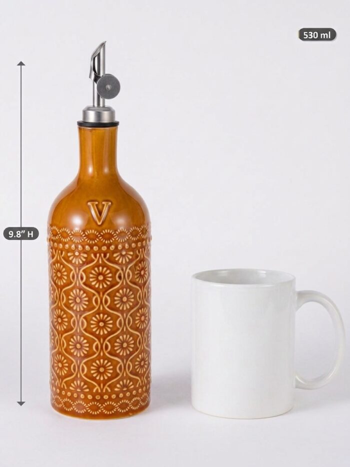 18oz Ceramic Vinegar Dispenser Bottle | Caramel Reactive Glaze | Auto-Pour Gravity Spout | Wholesale OEM - Image 4