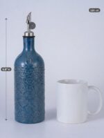 18oz Ceramic Oil Dispenser Bottle | Deep Blue Reactive Glaze | Auto-Pour Gravity Spout | Wholesale OEM - Image 3