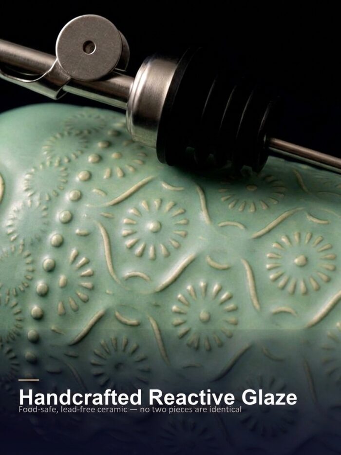 18oz Ceramic Oil Dispenser Bottle | Sage Green Reactive Glaze | Auto-Pour Gravity Spout | Wholesale OEM - Image 3