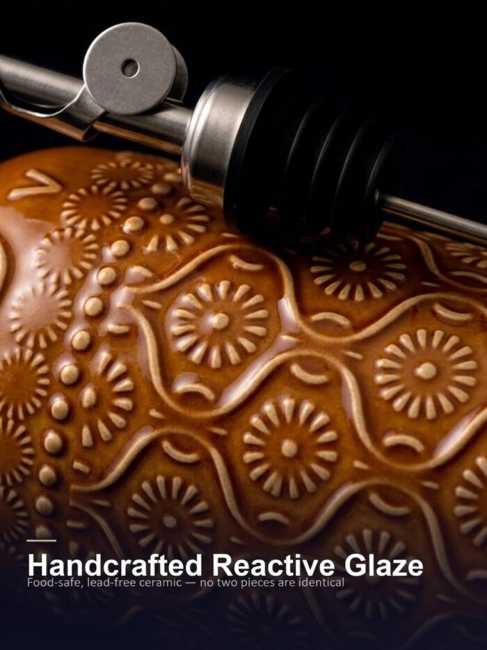 18oz Ceramic Vinegar Dispenser Bottle | Caramel Reactive Glaze | Auto-Pour Gravity Spout | Wholesale OEM - Image 6