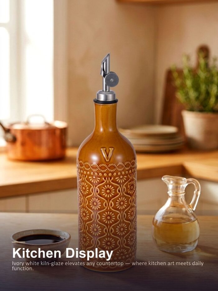18oz Ceramic Vinegar Dispenser Bottle | Caramel Reactive Glaze | Auto-Pour Gravity Spout | Wholesale OEM - Image 7