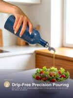 18oz Ceramic Oil Dispenser Bottle | Deep Blue Reactive Glaze | Auto-Pour Gravity Spout | Wholesale OEM - Image 5