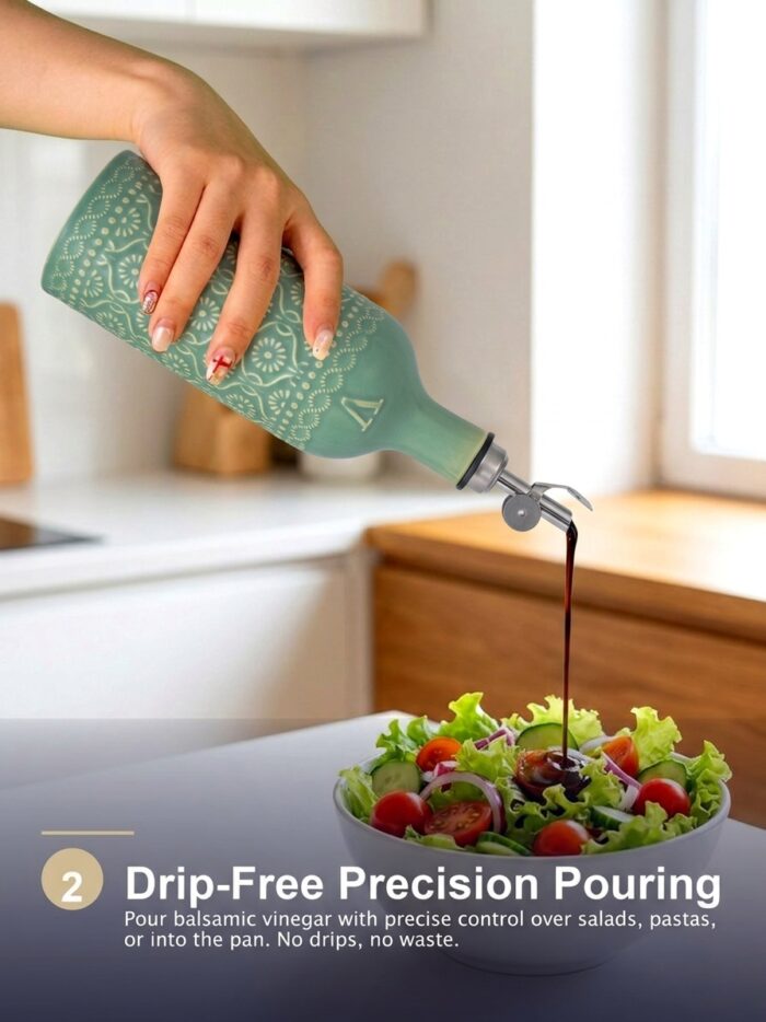18oz Ceramic Vinegar Dispenser Bottle | Sage Green Reactive Glaze | Auto-Pour Gravity Spout | Wholesale OEM - Image 6