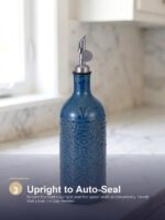 18oz Ceramic Vinegar Dispenser Bottle | Deep Blue Reactive Glaze | Auto-Pour Gravity Spout | Wholesale OEM - Image 6