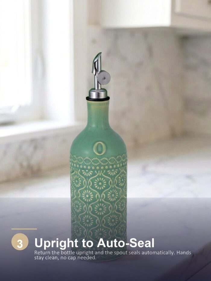 18oz Ceramic Oil Dispenser Bottle | Sage Green Reactive Glaze | Auto-Pour Gravity Spout | Wholesale OEM - Image 4