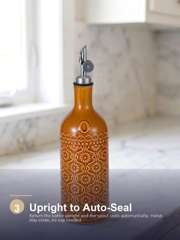 18oz Ceramic Oil Dispenser Bottle | Caramel Reactive Glaze | Auto-Pour Gravity Spout | Wholesale OEM - Image 5