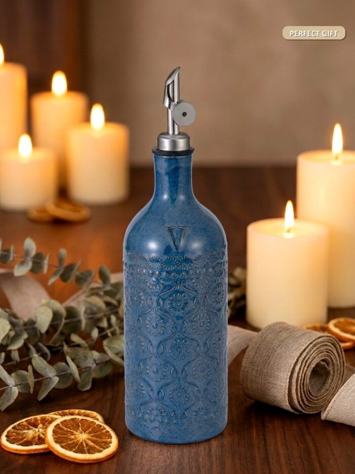 18oz Ceramic Vinegar Dispenser Bottle | Deep Blue Reactive Glaze | Auto-Pour Gravity Spout | Wholesale OEM - Image 7