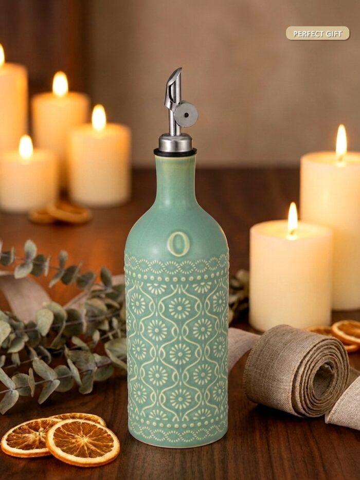 18oz Ceramic Oil Dispenser Bottle | Sage Green Reactive Glaze | Auto-Pour Gravity Spout | Wholesale OEM - Image 5