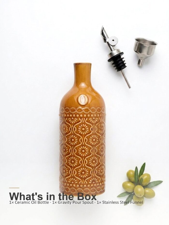 18oz Ceramic Oil Dispenser Bottle | Caramel Reactive Glaze | Auto-Pour Gravity Spout | Wholesale OEM - Image 6