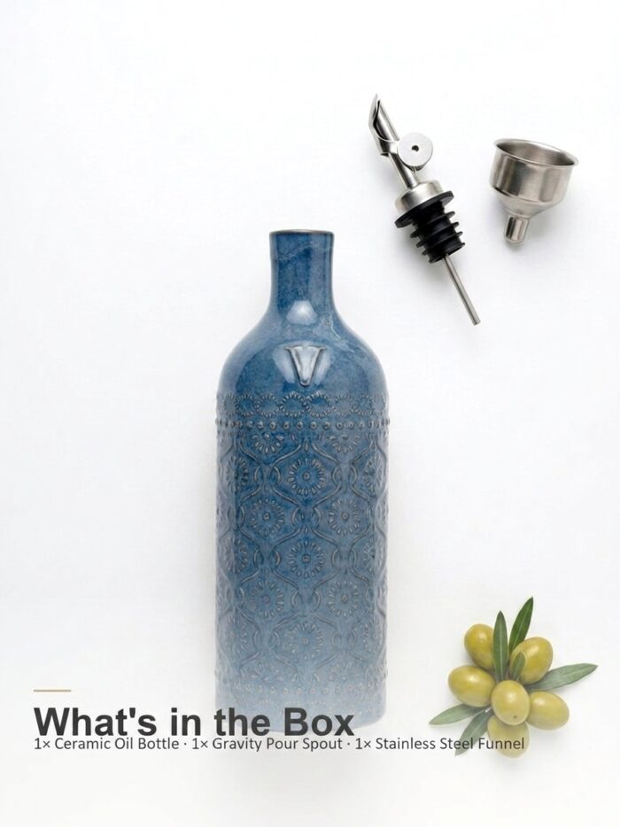 18oz Ceramic Vinegar Dispenser Bottle | Deep Blue Reactive Glaze | Auto-Pour Gravity Spout | Wholesale OEM - Image 8