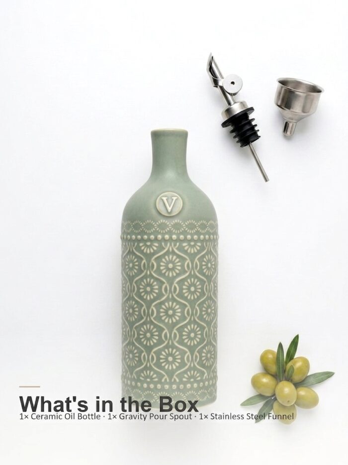 18oz Ceramic Vinegar Dispenser Bottle | Sage Green Reactive Glaze | Auto-Pour Gravity Spout | Wholesale OEM - Image 8