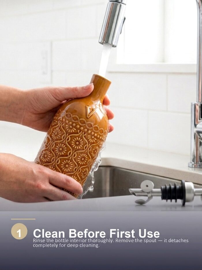 18oz Ceramic Vinegar Dispenser Bottle | Caramel Reactive Glaze | Auto-Pour Gravity Spout | Wholesale OEM - Image 13