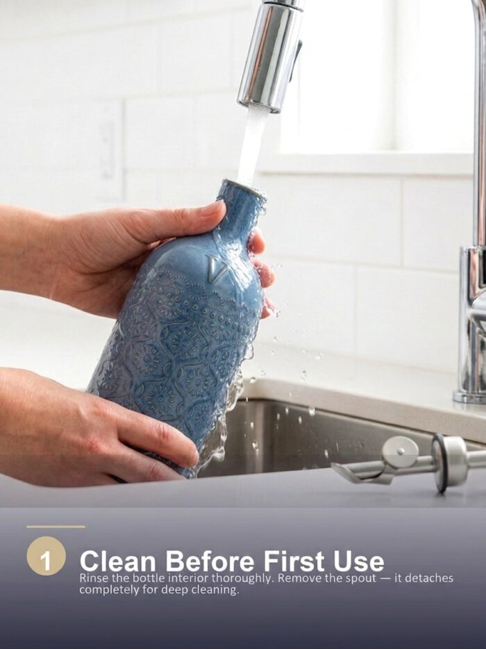 18oz Ceramic Vinegar Dispenser Bottle | Deep Blue Reactive Glaze | Auto-Pour Gravity Spout | Wholesale OEM - Image 9