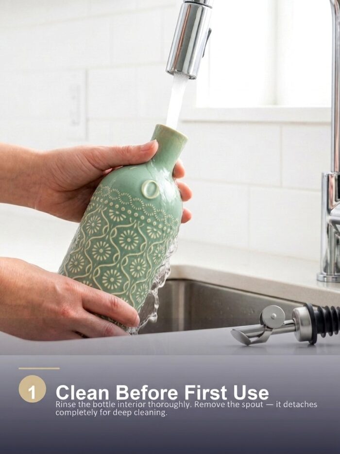 18oz Ceramic Oil Dispenser Bottle | Sage Green Reactive Glaze | Auto-Pour Gravity Spout | Wholesale OEM - Image 7