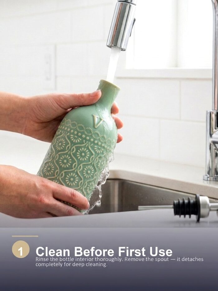 18oz Ceramic Vinegar Dispenser Bottle | Sage Green Reactive Glaze | Auto-Pour Gravity Spout | Wholesale OEM - Image 9