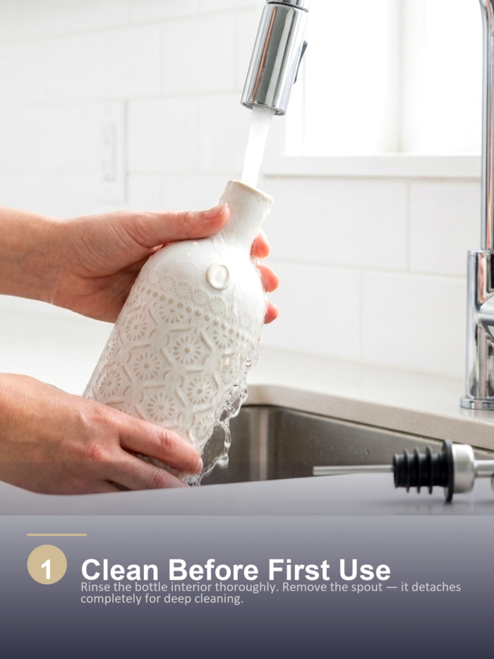 18oz Ceramic Oil Dispenser Bottle | Ivory White Glaze | Auto-Pour Gravity Spout | Wholesale OEM - Image 2