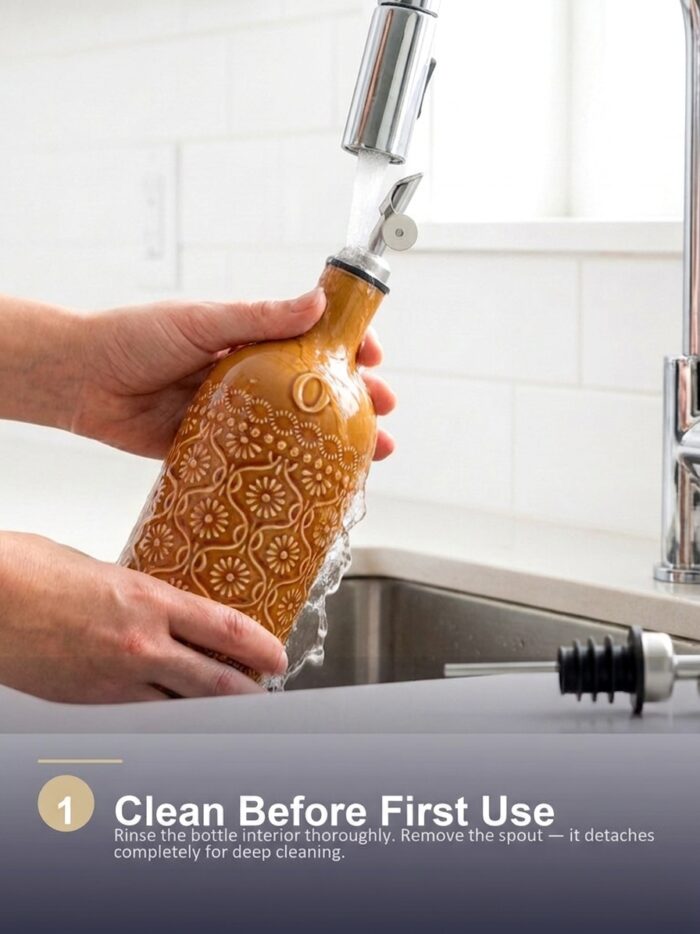 18oz Ceramic Oil Dispenser Bottle | Caramel Reactive Glaze | Auto-Pour Gravity Spout | Wholesale OEM - Image 7