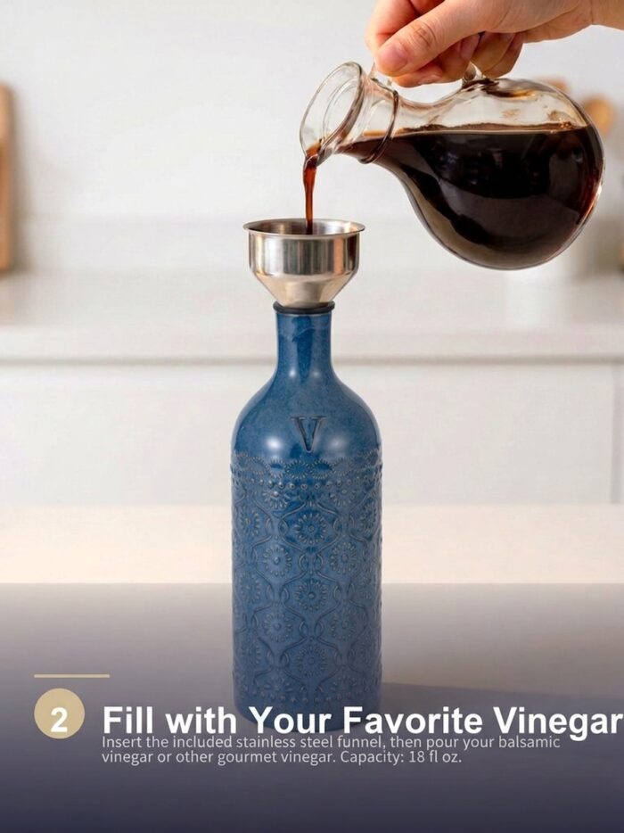 18oz Ceramic Vinegar Dispenser Bottle | Deep Blue Reactive Glaze | Auto-Pour Gravity Spout | Wholesale OEM - Image 10