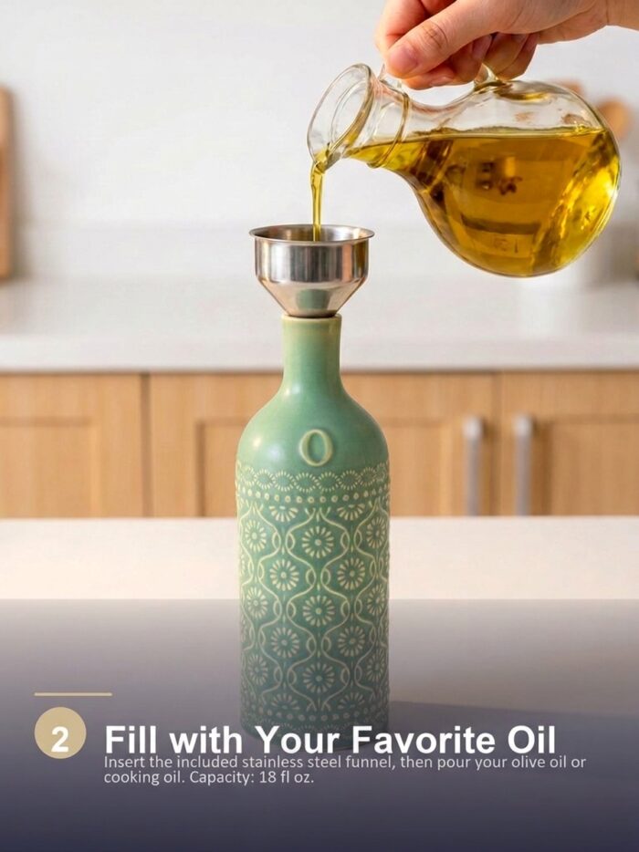 18oz Ceramic Oil Dispenser Bottle | Sage Green Reactive Glaze | Auto-Pour Gravity Spout | Wholesale OEM - Image 8