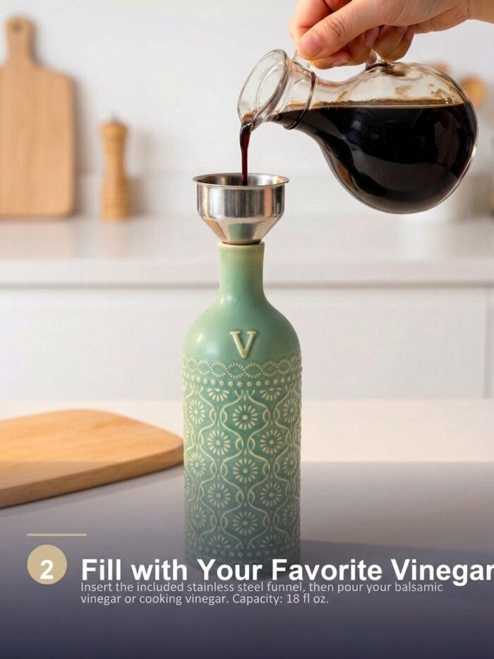 18oz Ceramic Vinegar Dispenser Bottle | Sage Green Reactive Glaze | Auto-Pour Gravity Spout | Wholesale OEM - Image 10