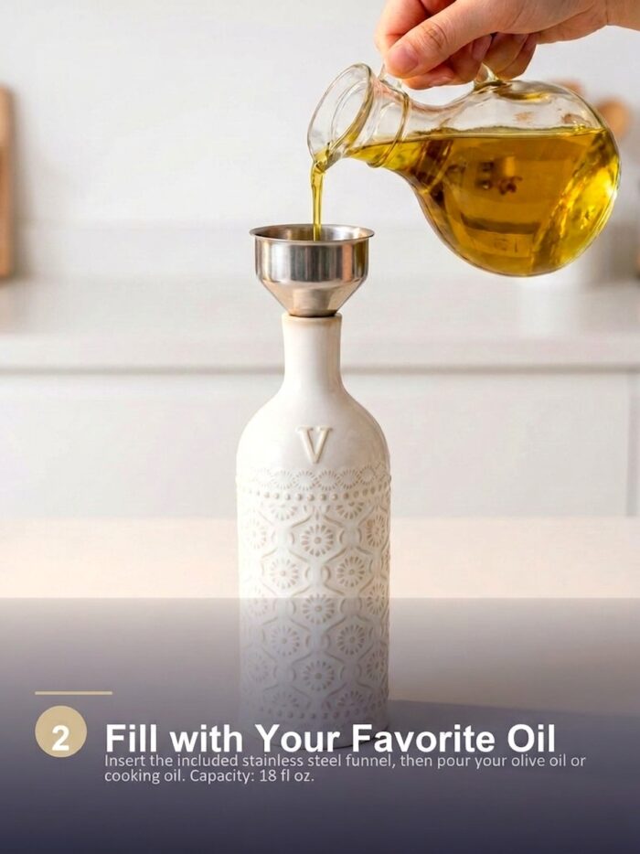 18oz Ceramic Vinegar Dispenser Bottle | Ivory White Glaze | Auto-Pour Gravity Spout | Wholesale OEM - Image 8