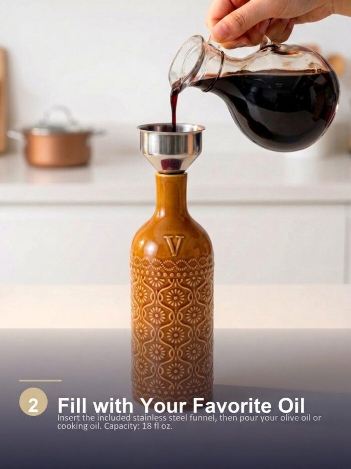 18oz Ceramic Vinegar Dispenser Bottle | Caramel Reactive Glaze | Auto-Pour Gravity Spout | Wholesale OEM - Image 14